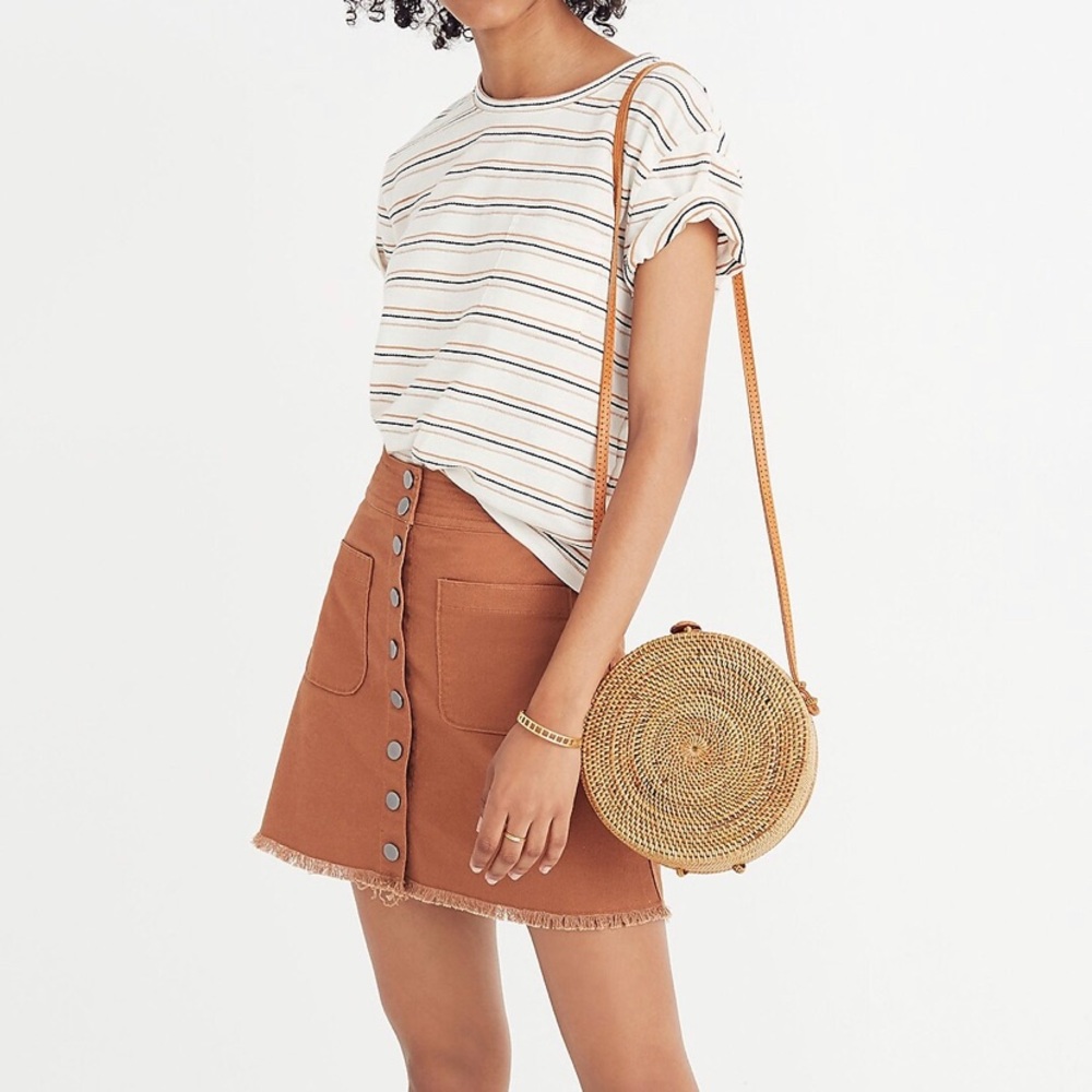 Madewell High-Waist tawny brown button Front Snap Skirt